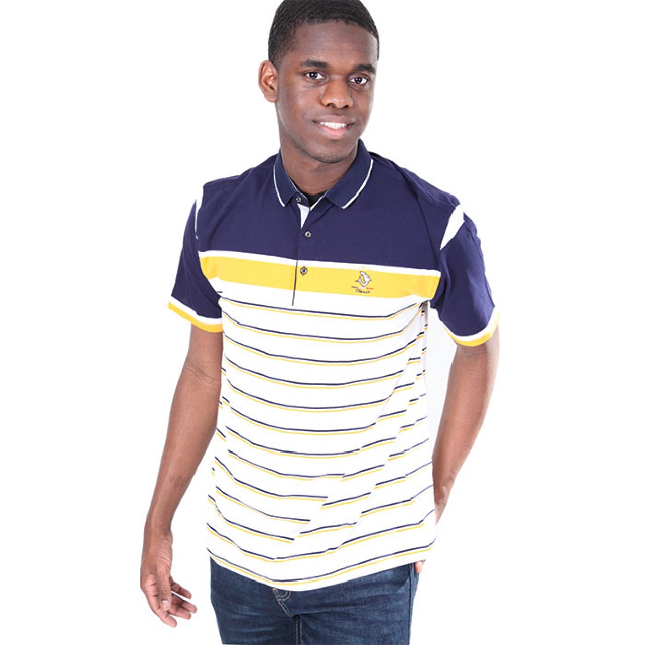 Men's White Patch Blue Collared Neck Tees