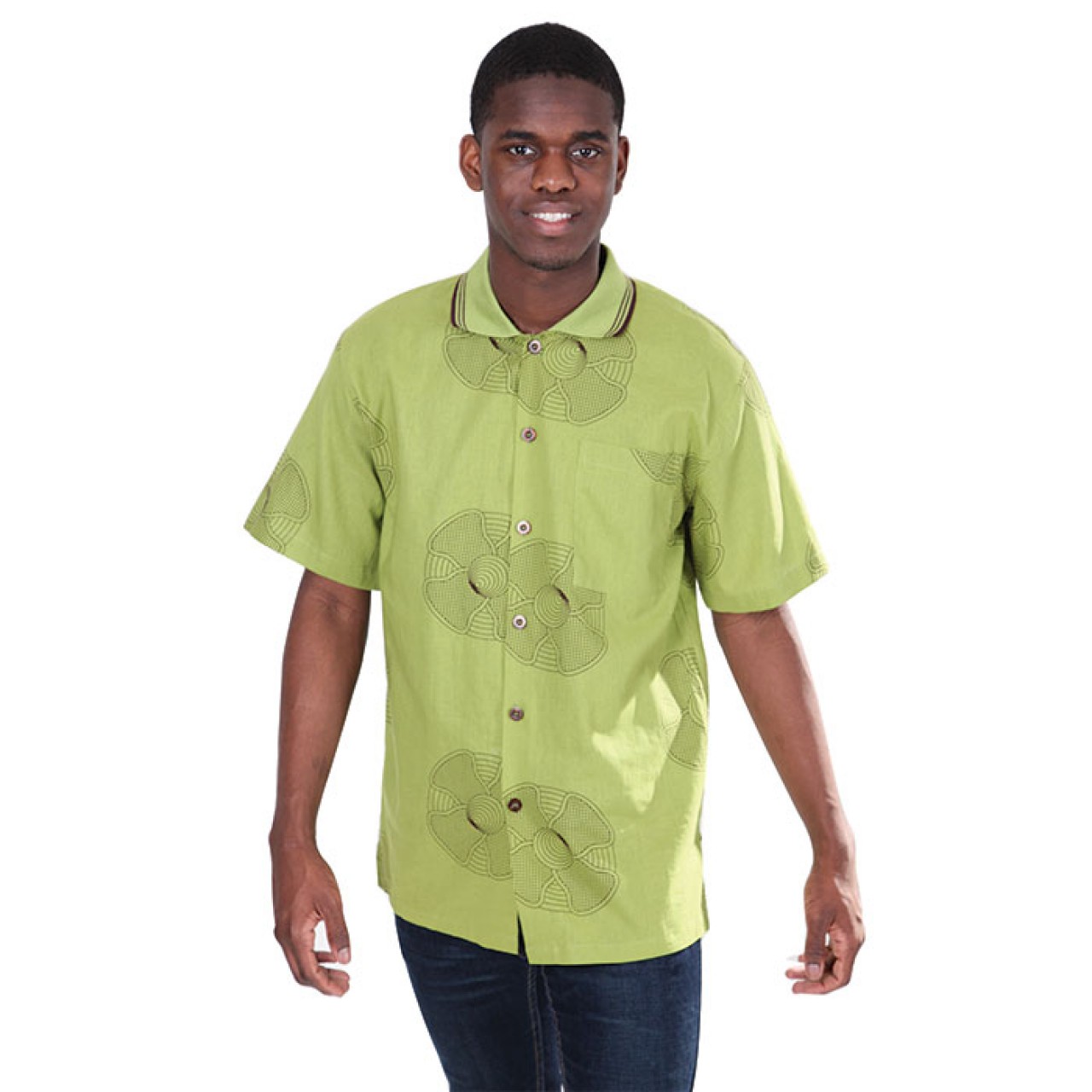 Men's Stylish Short Green Colored Sleeve Shirt