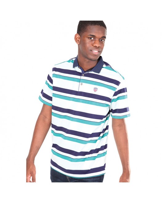 Men's Classic Polo Navy Blue White Sky Blue Multi Color Stripe Shirt