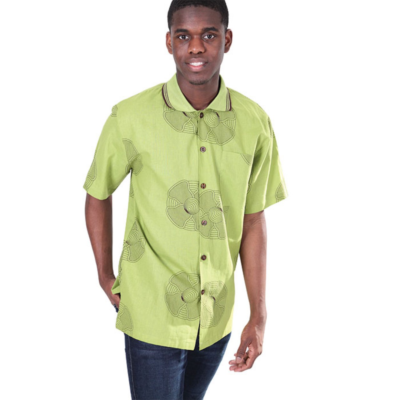 Stylish Short Sleeve Green Shirt With Collar For Men