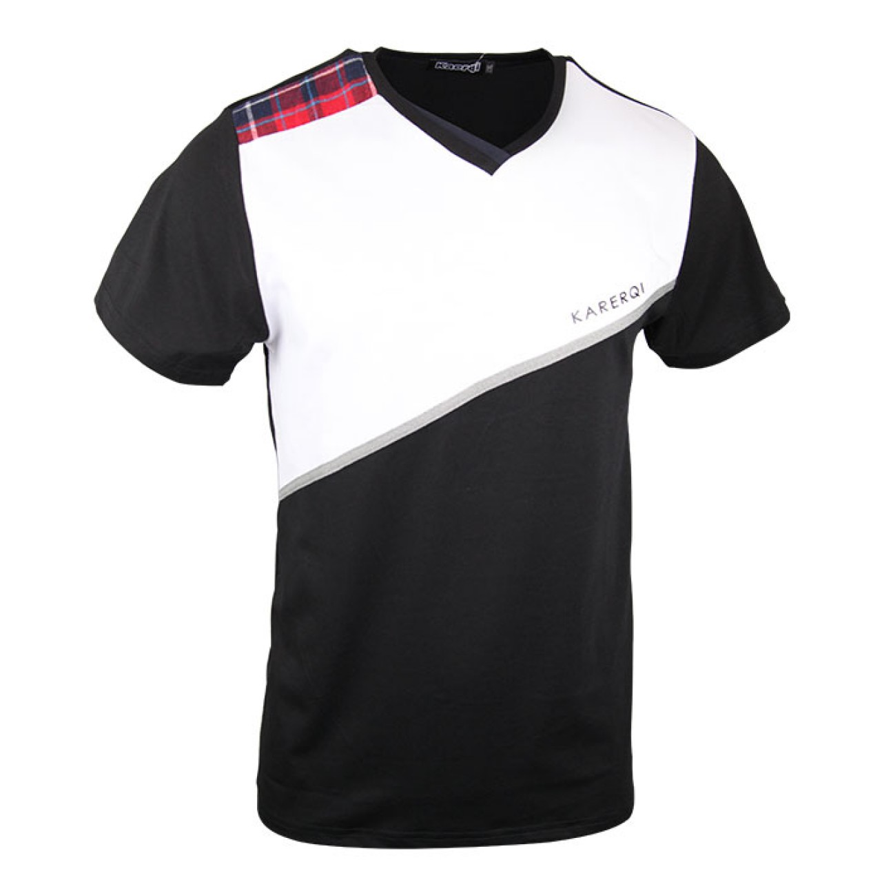 Karerqi Solid Stripe Stylish White And Black V Neck T Shirt Mens