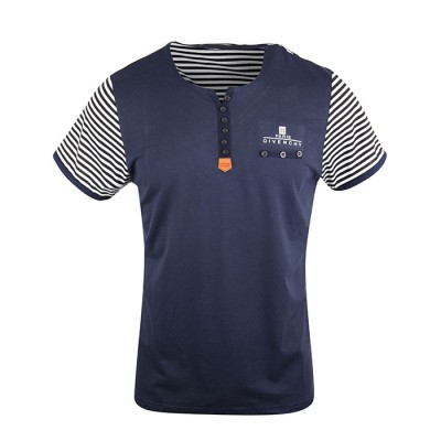 Striped Navy Blue Half Sleeve Crew Neck T-shirt