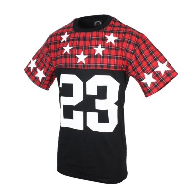 Men's Red Black Checked Printed Casual Tees