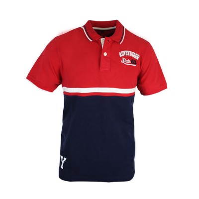 Men's High Range Collared Red And Navy Blue Striped Polo Shirt
