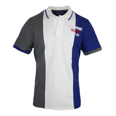 Men's Ash White Blue Collared Polo Short Sleeve Triple Color T Shirt 