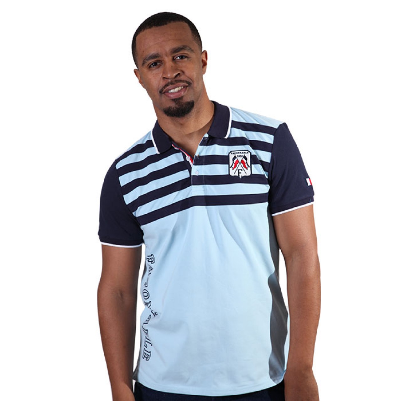 Mens Sky Blue Polo Shirt With Navy Blue Striped Collared Neck Short Sleeve T-Shirt 