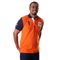 Regular Fit Navy Blue Collared Short Sleeve Orange Polo Shirt Men