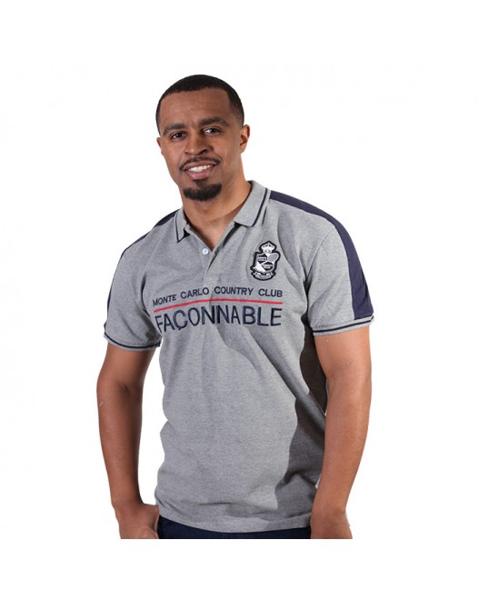 Men's Collared Short Sleeve Ash With Navy Blue Designer Tees 