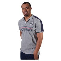 Men's Ash Polo Shirt With Navy Blue Striped Short Sleeve Collared T Shirt Design Polo