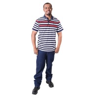 Men's Solid Design Blue Orange And White Striped Polo Shirt