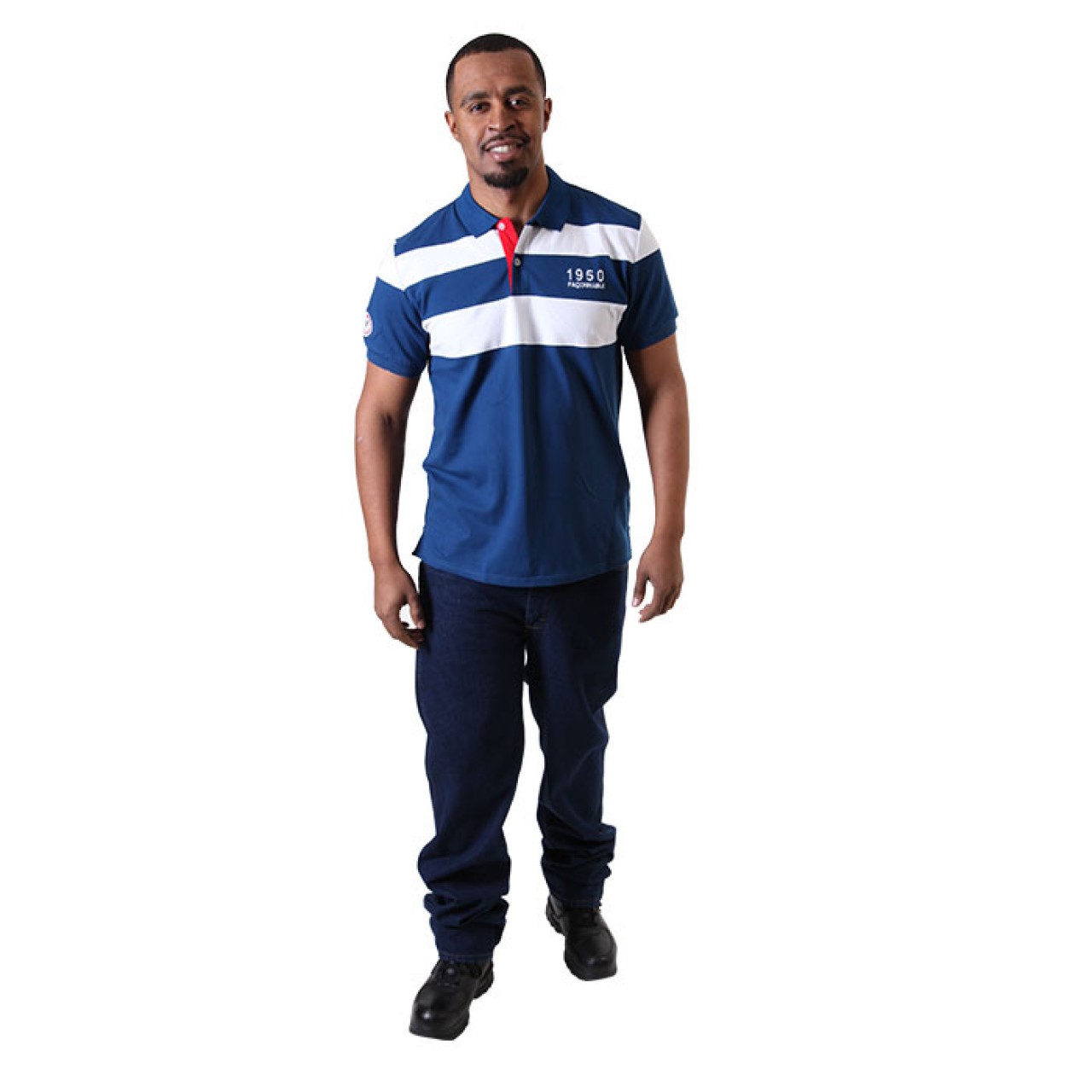 Men's Stylish Fit Blue And White Striped Polo Shirt Collared Tees