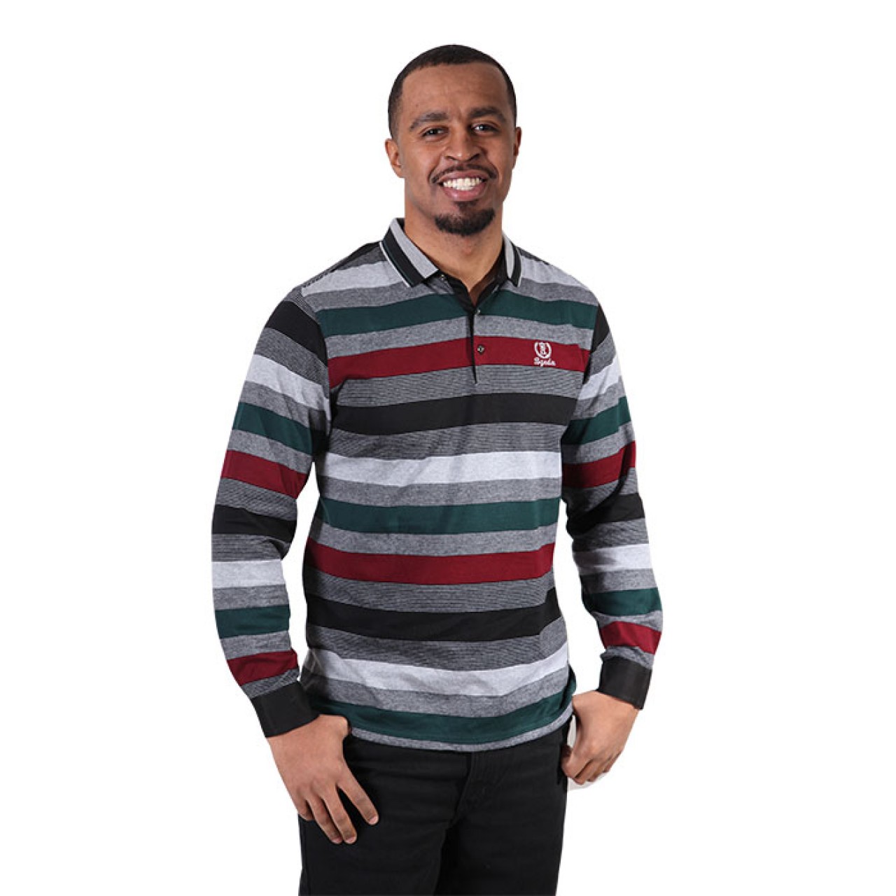 Men's Multicolor Polo Striped Long Sleeve Shirt With Collar