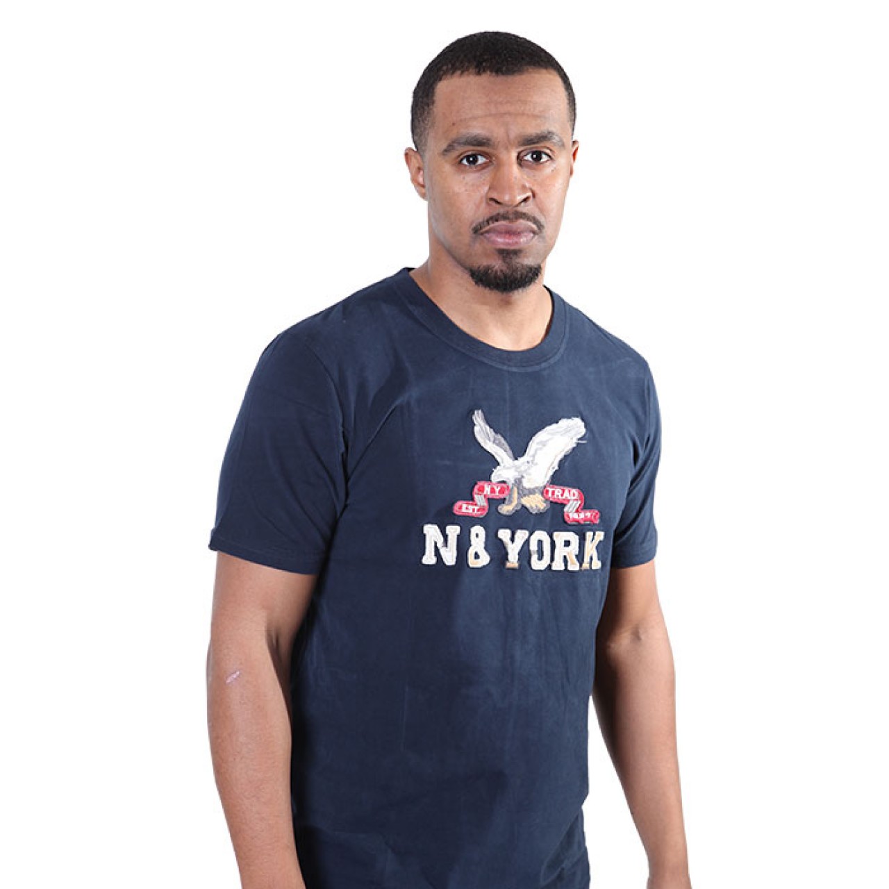 Men's Navy Blue High Neck Half Sleeve T Shirt With Eagle Design