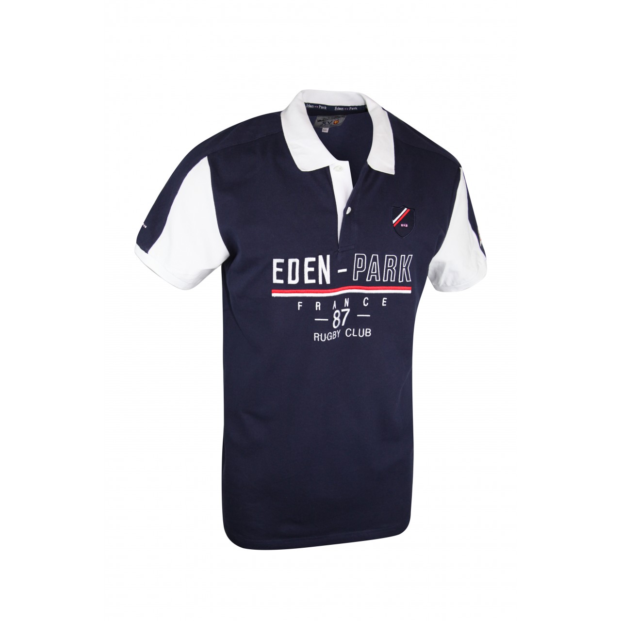 Eden Park Design White Collared Short Sleeve Navy Blue Polo Shirt Mens