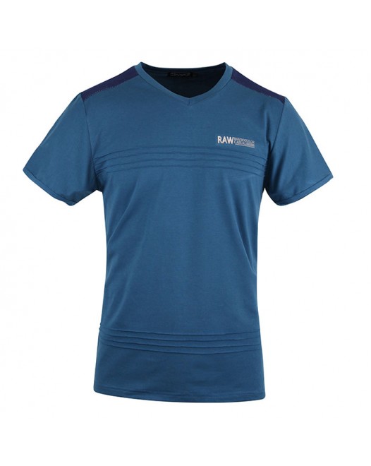 Men's Striped Blue V-Neck T-Shirt