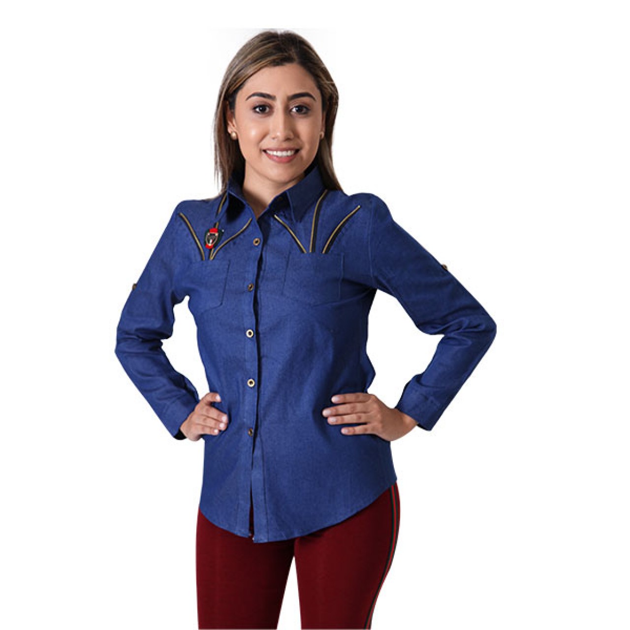 Women Blue Full Sleeve Collared Designer Shirt