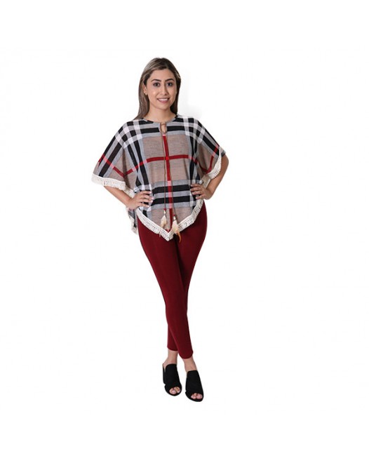 Women Royal Maroon Multi Color Flannel Striped Slim Fit Crossfit Dress With Pant