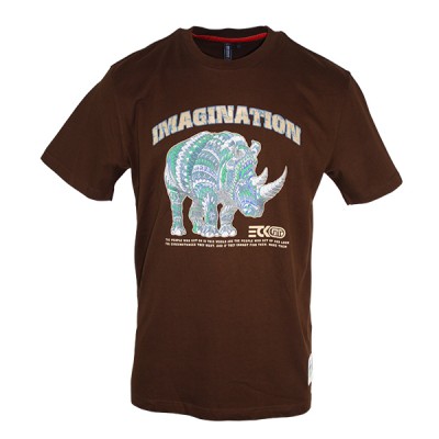 Casual Fit Rhino Print Men's Brown T Shirt
