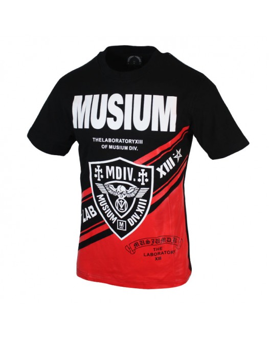 Crew Neck Black And Red Graphic Print Stylish T Shirt Mens