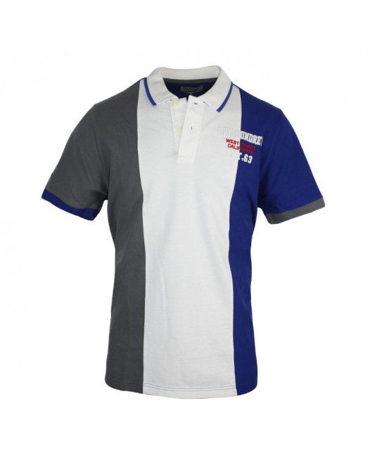 Men's Ash White Blue Designer Stripe Collared Polo Triple Color T Shirt