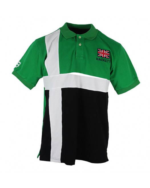 Men's Hackett Polos White Stripe Design Green And Black Polo Shirt