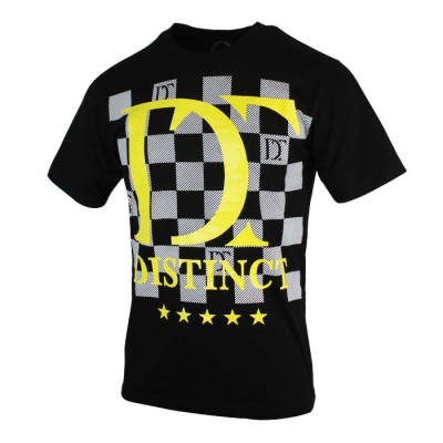 Men's Black Short Sleeve T Shirt Block Printing With Yellow Distinct Star Design