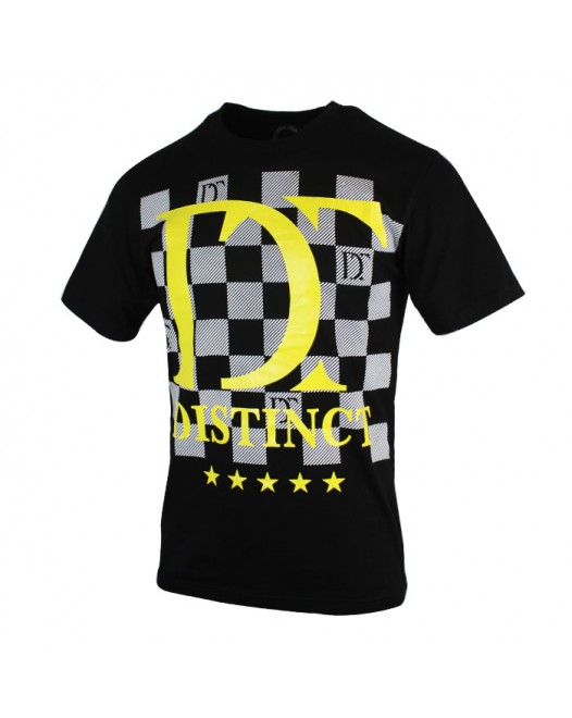 Men's Black Short Sleeve T Shirt Block Printing With Yellow Distinct Star Design