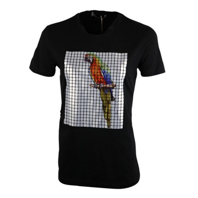 Men's Black Parrot Graphic Print Design Animation T Shirts