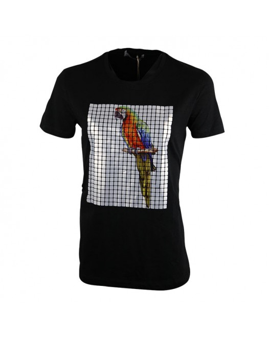 Men's Black Parrot Graphic Print Design Animation T Shirts