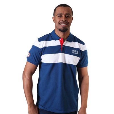 Men's Horizontal Polo Shirt Stripe Blue And White Short Sleeve Collared Tees