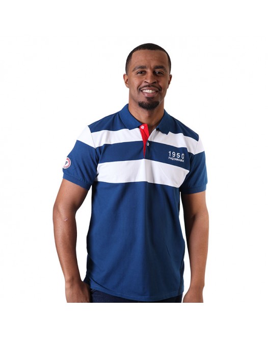 Men's Horizontal Polo Shirt Stripe Blue And White Short Sleeve Collared Tees