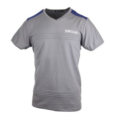 Classic Mens V Neck T Shirt Ash Colour With Navy Blue Shoulder Design Short Sleeve Tee