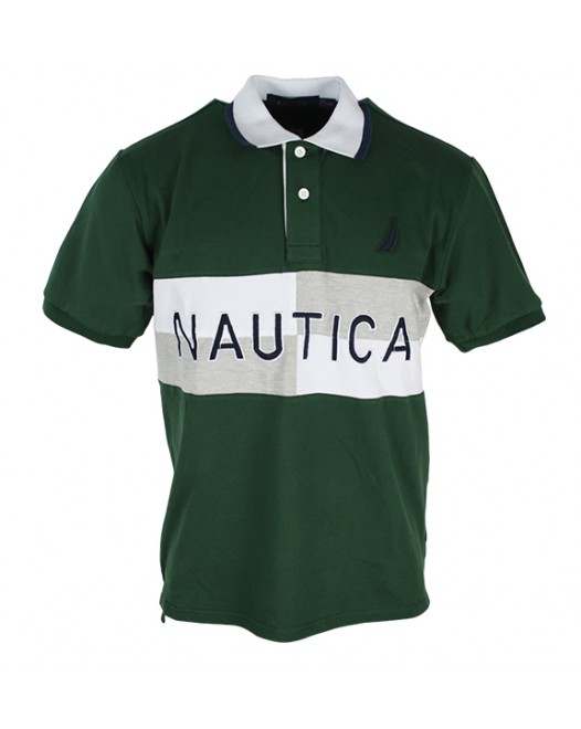 Men's Classic Fit Dark Green Nautica USA Polo Shirt With Ash Collar Design