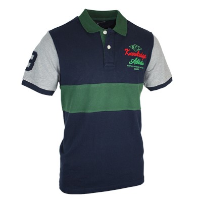Mens Classic Short Sleeve Polo Blue And Green Collar Shirt