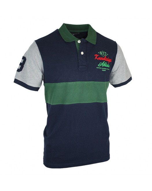 Mens Classic Short Sleeve Polo Blue And Green Collar Shirt