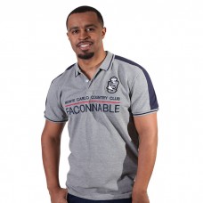 Men's Ash Polo Shirt With Navy Blue Striped Short Sleeve Collared T Shirt Design Polo