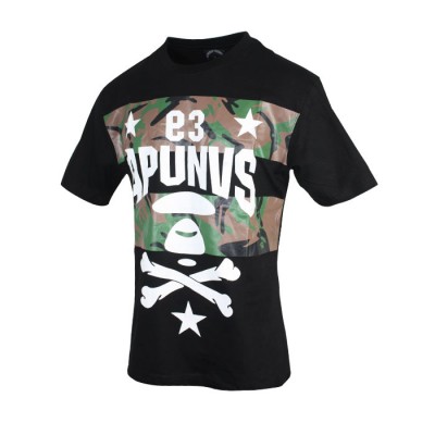 Men's Crew Neck Black Military Design T Shirt