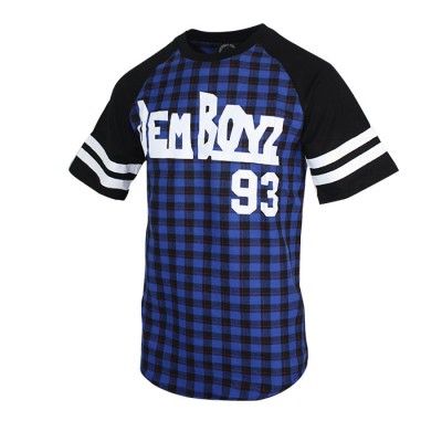 Dem Boys Designer Black And Blue Two Color Checkered T-Shirt Men's