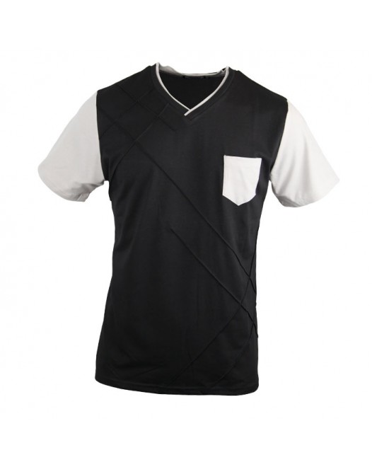 Men's Half Sleeve V Neck Black T Shirt With Pocket White