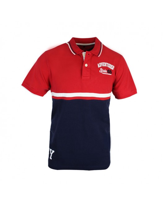 Men's High Range Collared Red And Navy Blue Striped Polo Shirt
