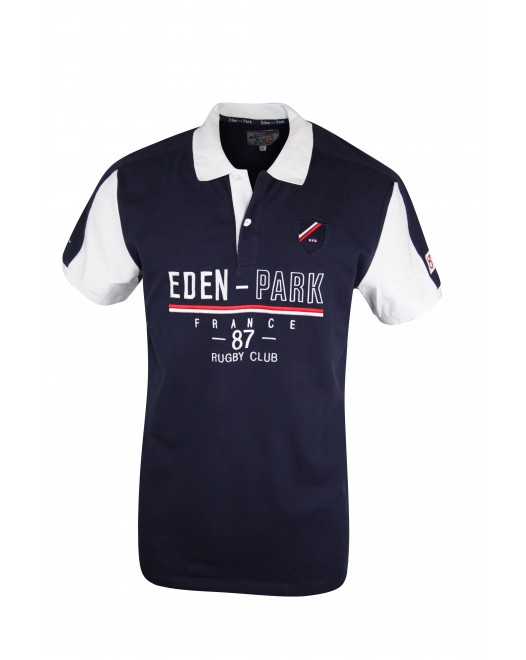 Eden Park Design White Collared Short Sleeve Navy Blue Polo Shirt Mens