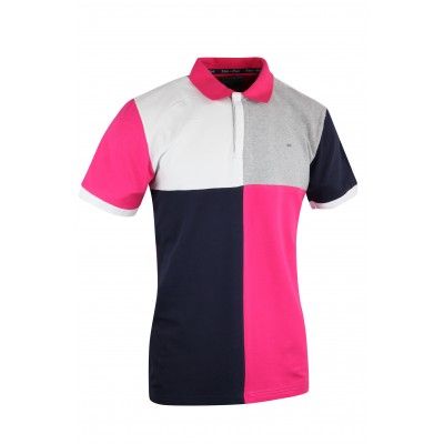 Men's Multicolor Four Square Design Pink Black White Ash Polo Collared Shirt Without Buttons