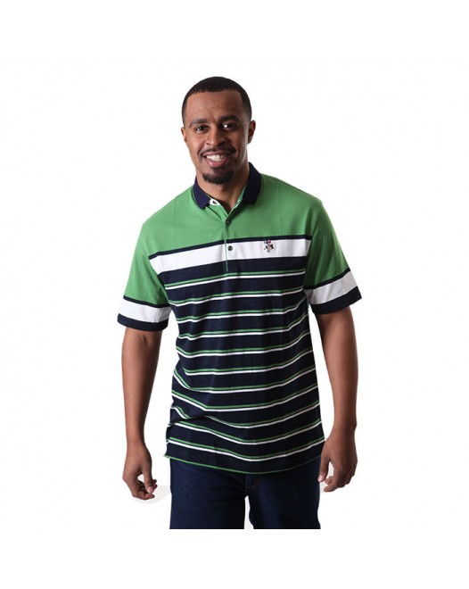 Men's Short Sleeve Striped White Green And Blue Polo Shirt
