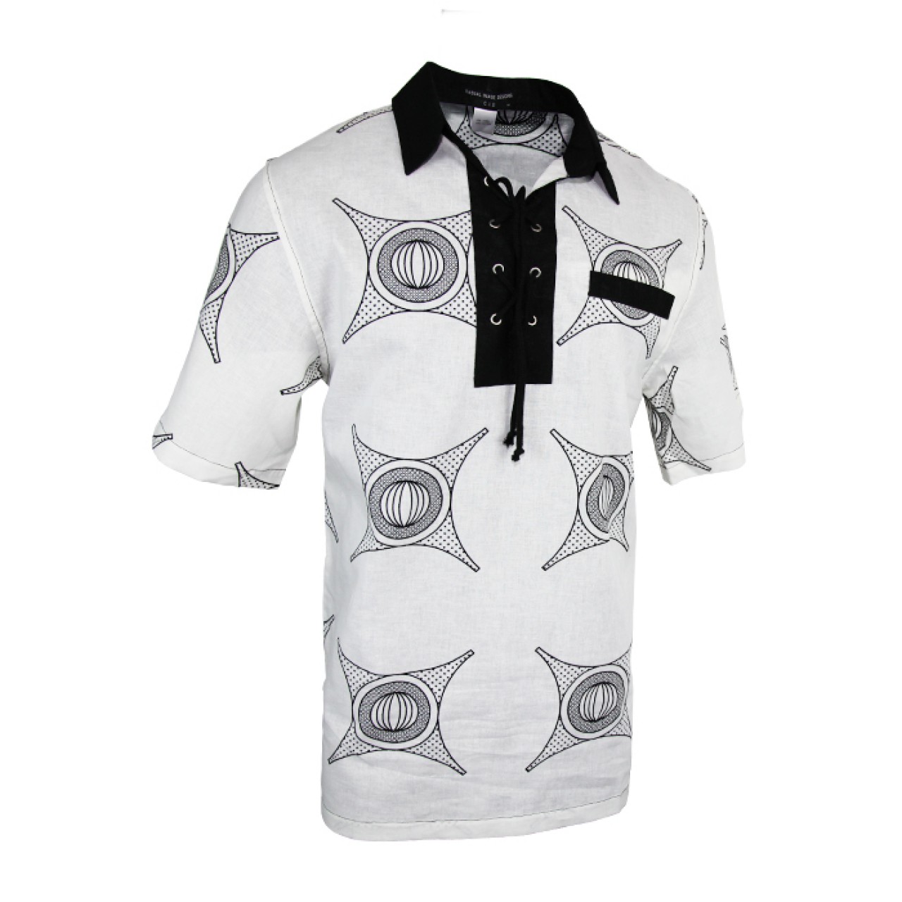 Men's Short Sleeve White Funky Black Collar Polo Shirt