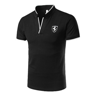 Men's Short Stub Collar Black Plain T Shirt Front And Back