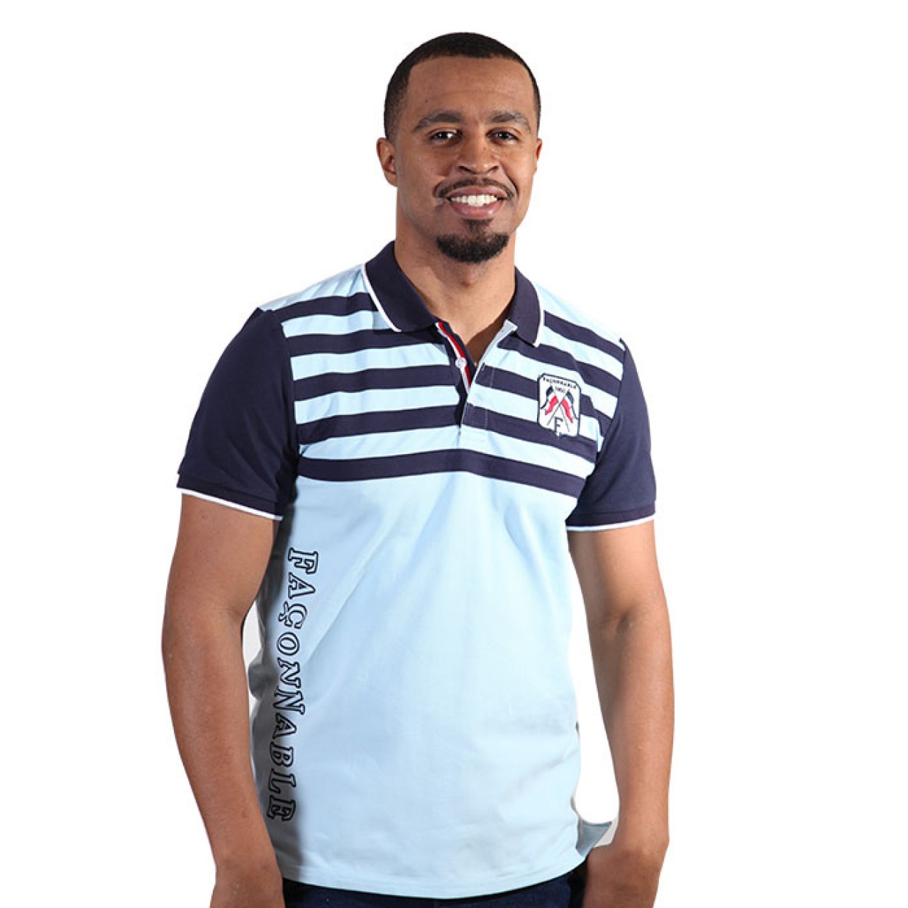 Mens Sky Blue Polo Shirt With Navy Blue Striped Collared Neck Short Sleeve T-Shirt 