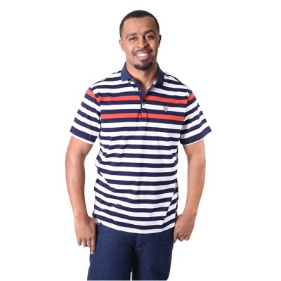 Men's Solid Design Blue Orange And White Striped Polo Shirt