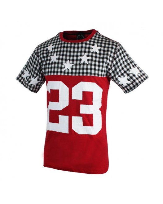 Men's Sports T Shirt Design Red With Black And White Checked