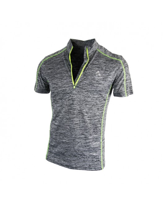 Men's Stretched 1/4 Zipper Modern Sport Collar Ash Grey T Shirt