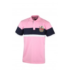 Multi Color Short Sleeve Collared Pink Polo Shirt Mens With Navy Blue And White Stripe